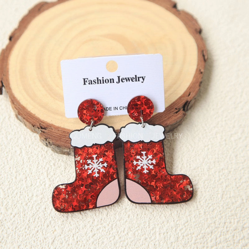 Wholesale Christmas Socks and Hats Blingbling Acrylic Earrings