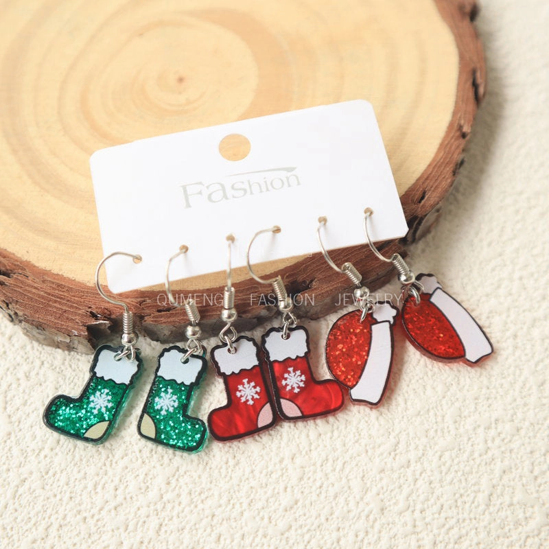 Wholesale Christmas Socks and Hats Blingbling Acrylic Earrings