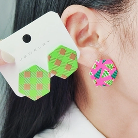 Wholesale Christmas Spray Painted Hexagonal Acrylic Earrings