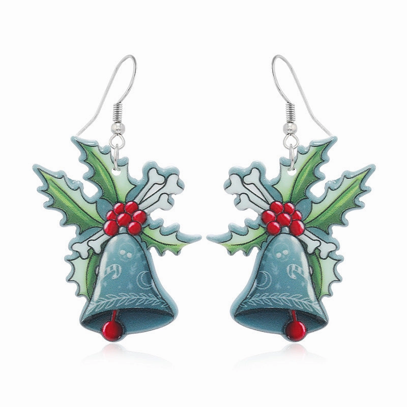 Wholesale Christmas Tree Bells Small Dinosaur Walking Stick Double Sided Earrings