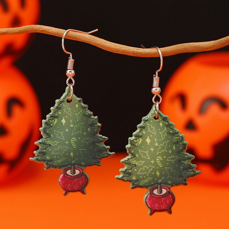 Wholesale Christmas Tree Bells Small Dinosaur Walking Stick Double Sided Earrings