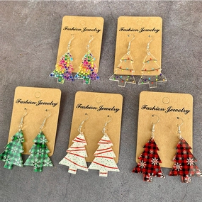 Wholesale Christmas Tree Black and Red Plaid Colorful Acrylic Earrings