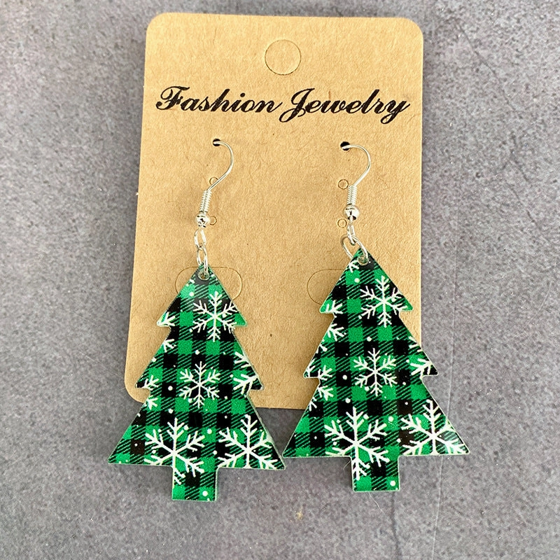Wholesale Christmas Tree Black and Red Plaid Colorful Acrylic Earrings
