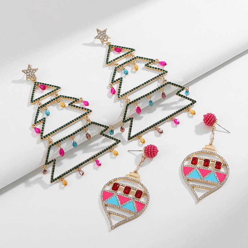 Wholesale Christmas Tree Diamond Copper Earrings