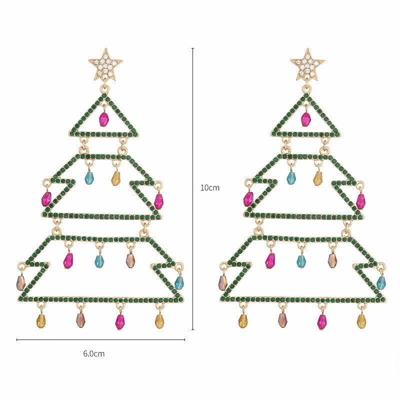 Wholesale Christmas Tree Diamond Copper Earrings