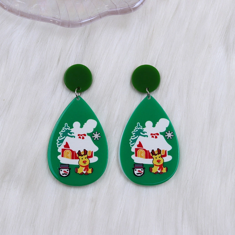 Wholesale Christmas Tree Santa Claus Tear Drop Shape Acrylic Earrings