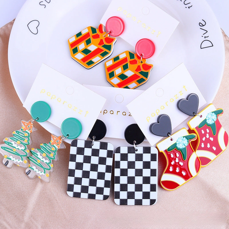 Wholesale Christmas Tree Socks Acrylic Earrings