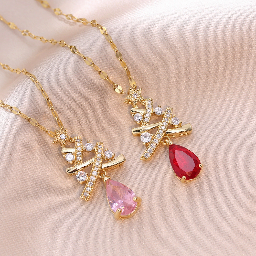 Wholesale Christmas Tree Tassel Fashion Water Drop Pendant Necklace