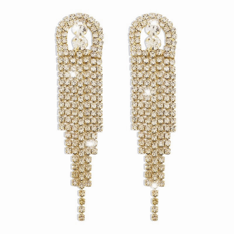 Wholesale Claw Chain Geometric Rhinestone Tassel Sparkling Earrings