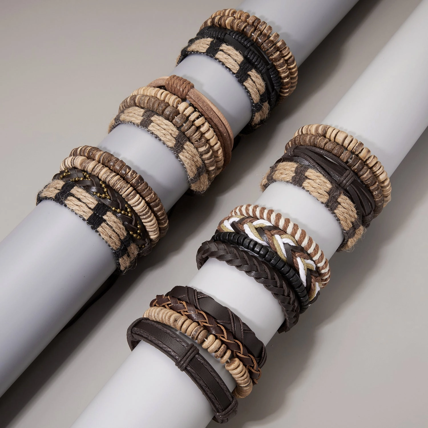 Wholesale Coconut Shell Wood Beads Braided Bracelet Leather Bracelet