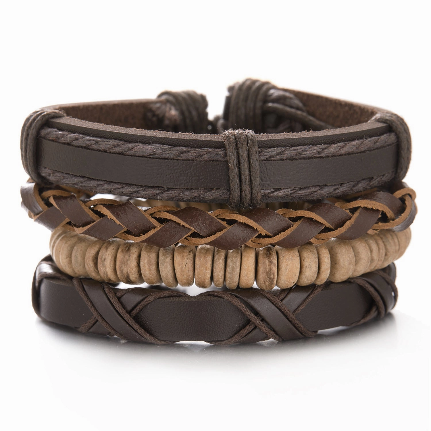 Wholesale Coconut Shell Wood Beads Braided Bracelet Leather Bracelet
