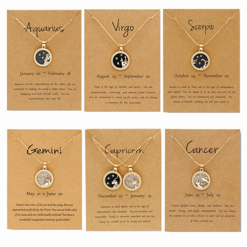 Wholesale Coin Gold Day and Night Twelve Constellations Alloy Clavicle Chain