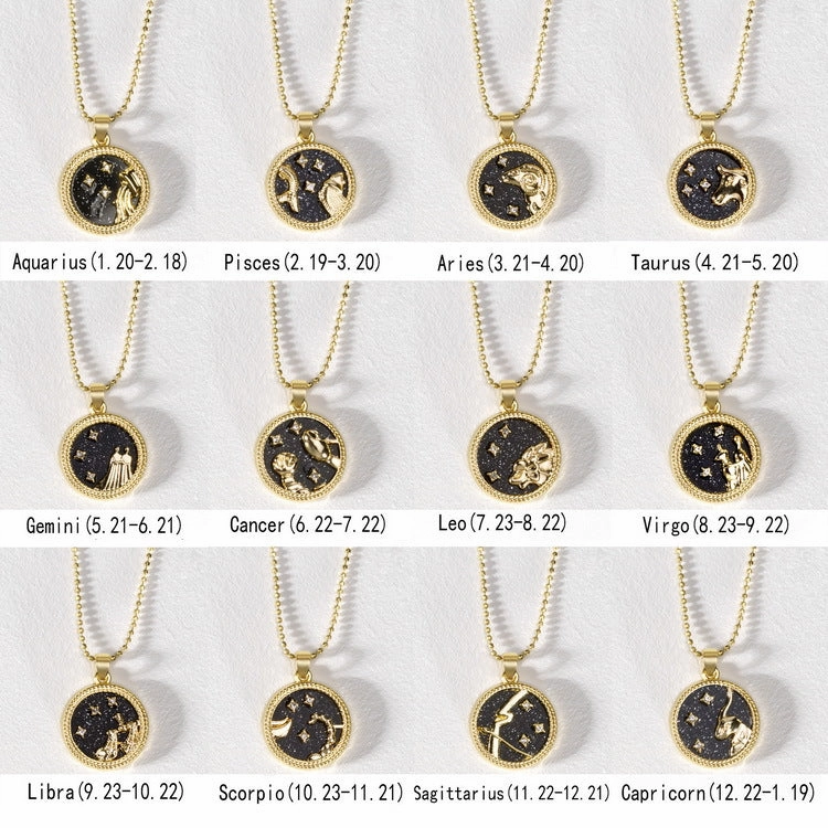 Wholesale Coin Gold Day and Night Twelve Constellations Alloy Clavicle Chain