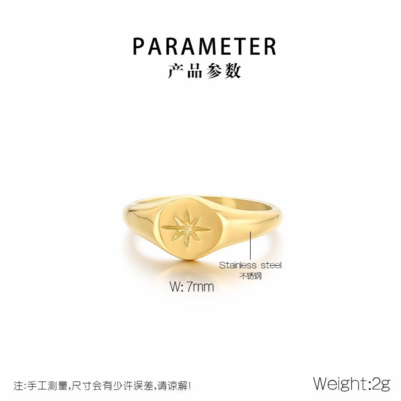 Wholesale Cold Style Oval Polished Diamond Eight-pointed Star Stainless Steel 18K Gold-plated Rings