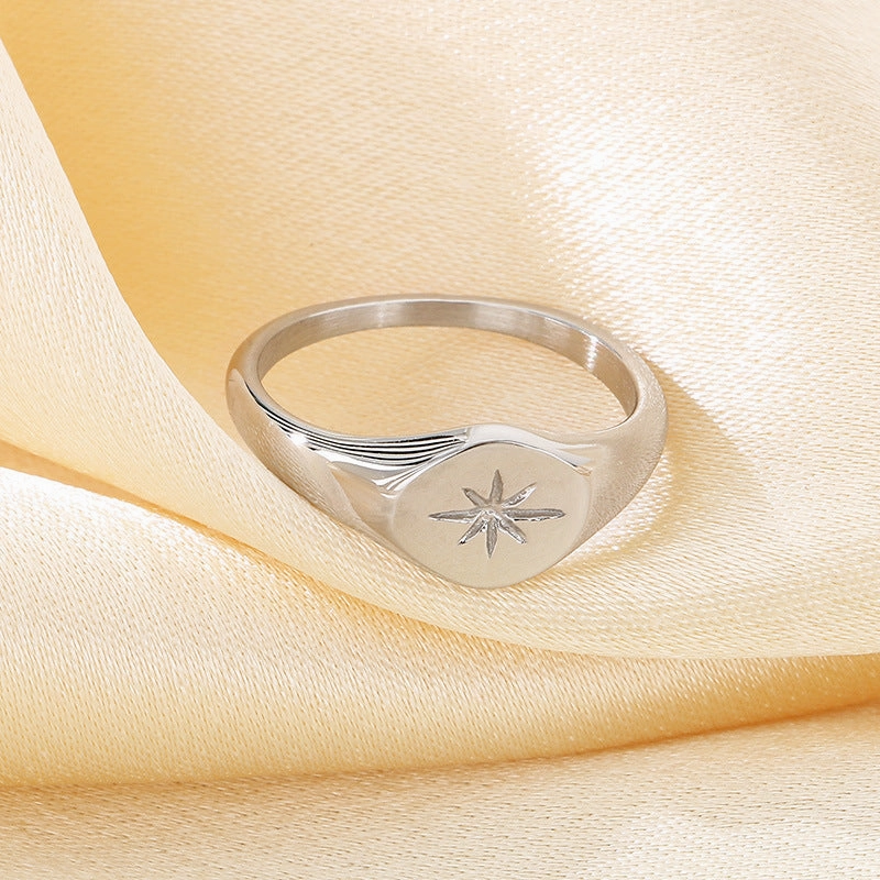 Wholesale Cold Style Oval Polished Diamond Eight-pointed Star Stainless Steel 18K Gold-plated Rings