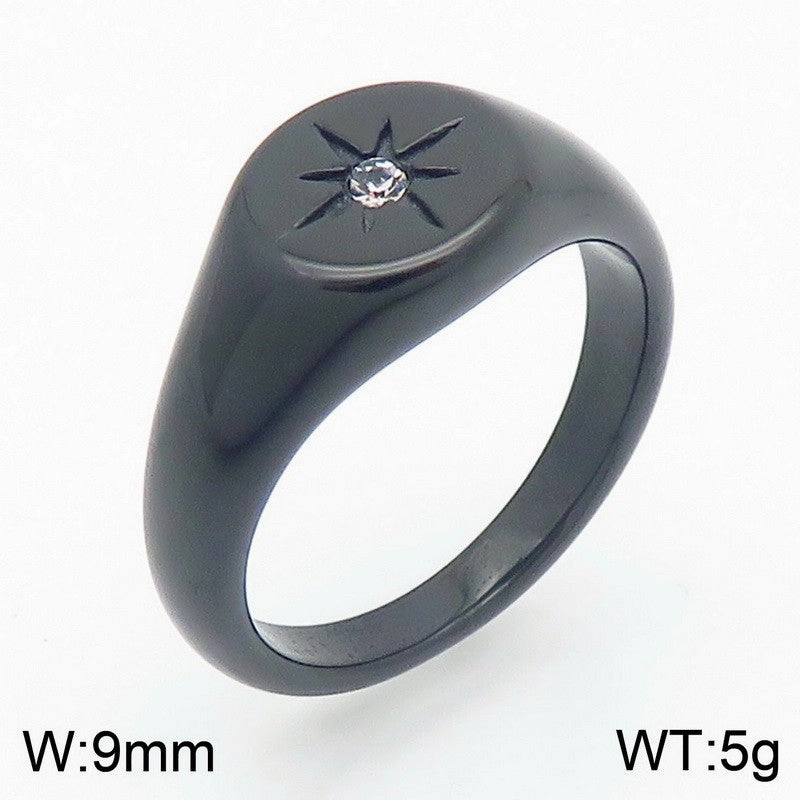 Wholesale Cold Style Oval Polished Diamond Eight-pointed Star Stainless Steel 18K Gold-plated Rings