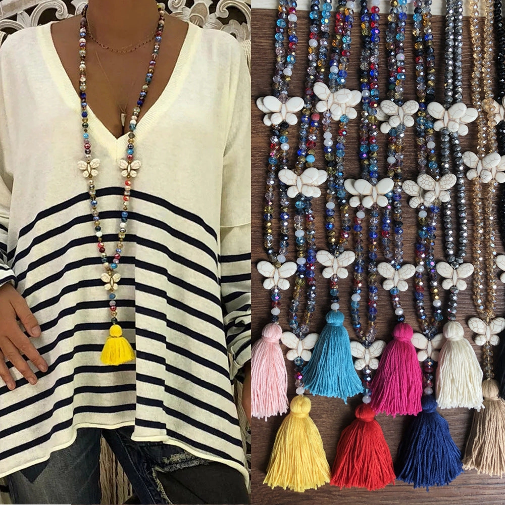 Wholesale  color crystal white turquoise butterfly necklace
