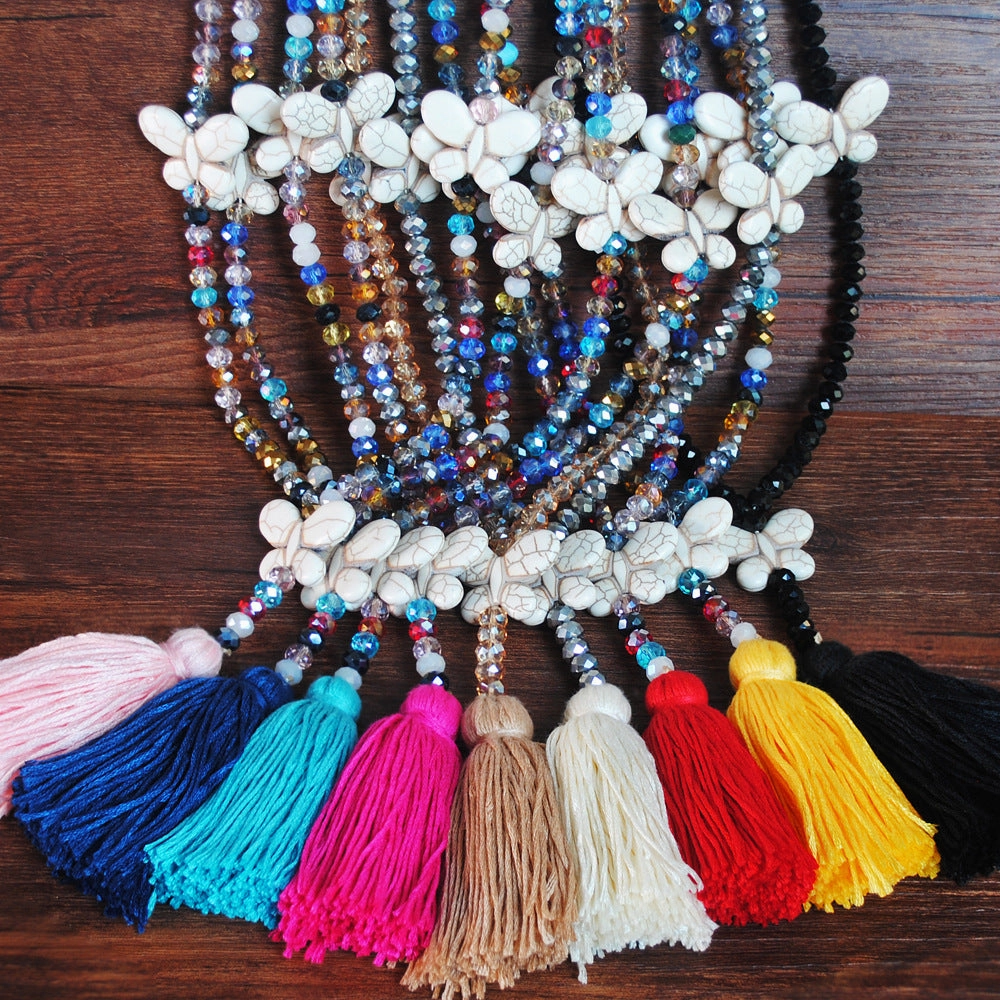 Wholesale  color crystal white turquoise butterfly necklace