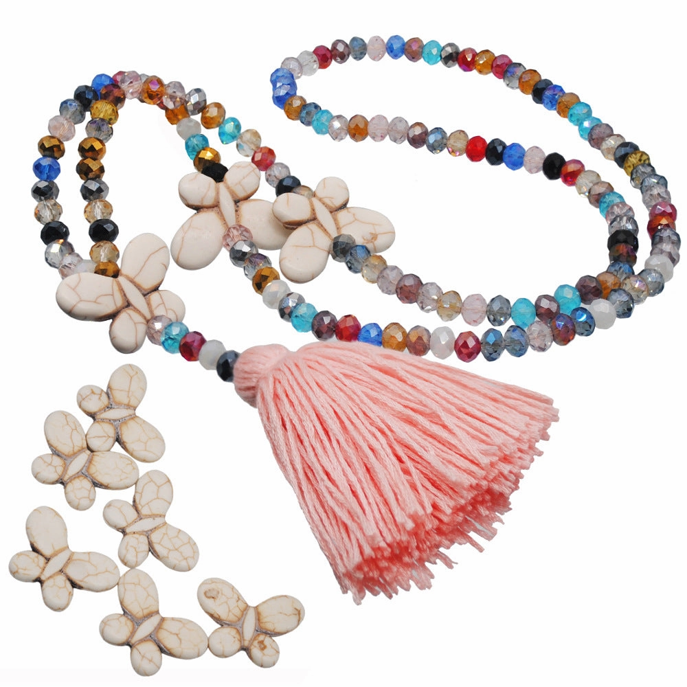Wholesale  color crystal white turquoise butterfly necklace