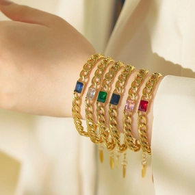 Wholesale Color Diamond Zircon Stainless Steel Square Diamond Cuban Titanium Steel Bracelet