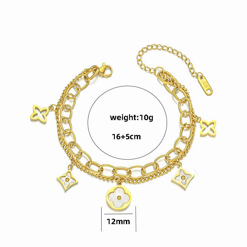 Wholesale Color-free Titanium Steel Golden Four-leaf Clover Fritillaria Bracelet OLY Exclusive