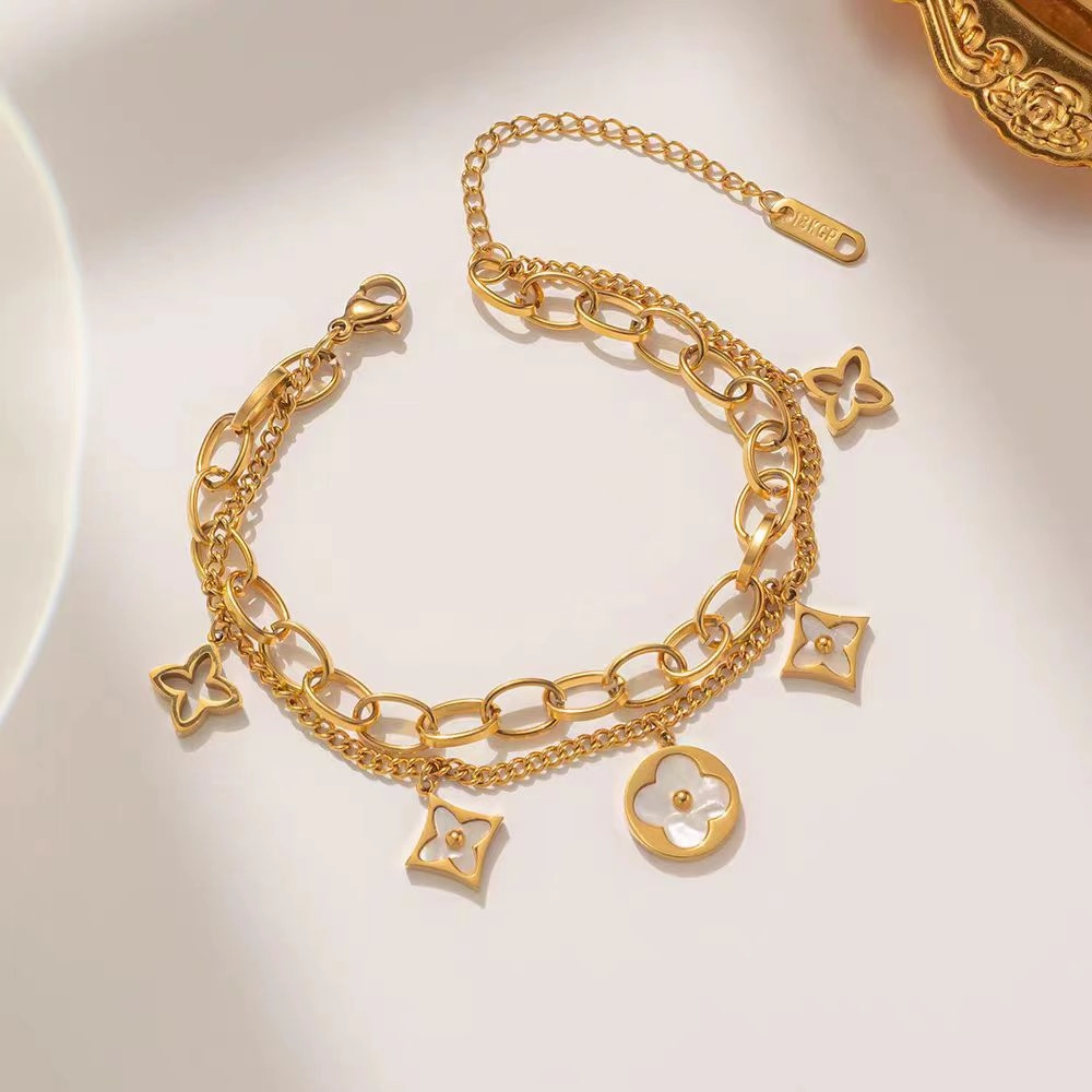 Wholesale Color-free Titanium Steel Golden Four-leaf Clover Fritillaria Bracelet OLY Exclusive