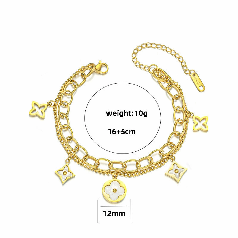 Wholesale Color-free Titanium Steel Golden Four-leaf Clover Fritillaria Bracelet OLY Exclusive