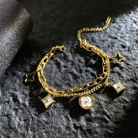 Wholesale Color-free Titanium Steel Golden Four-leaf Clover Fritillaria Bracelet OLY Exclusive