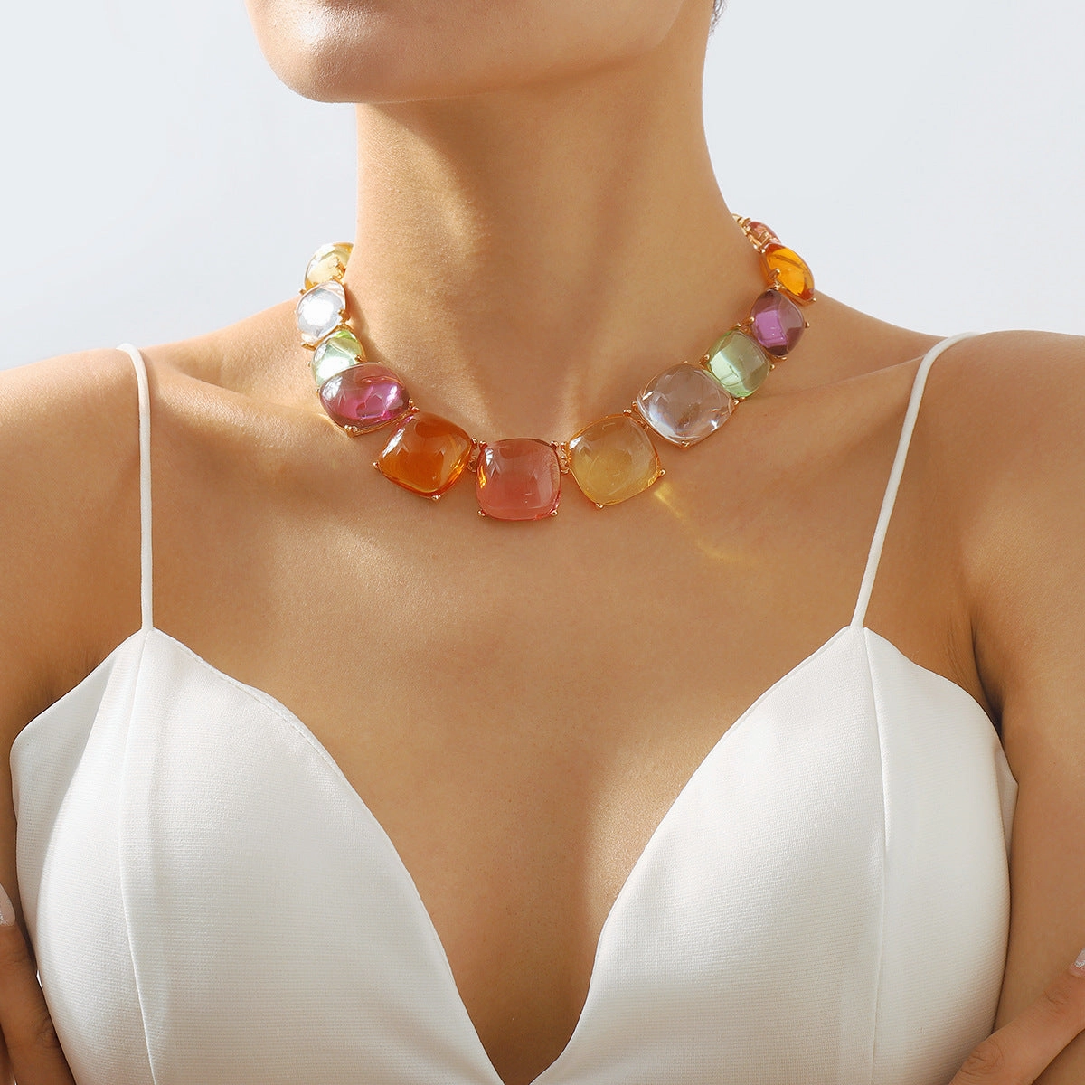 Wholesale Color Matching Jelly Geometric Necklaces Earring Set
