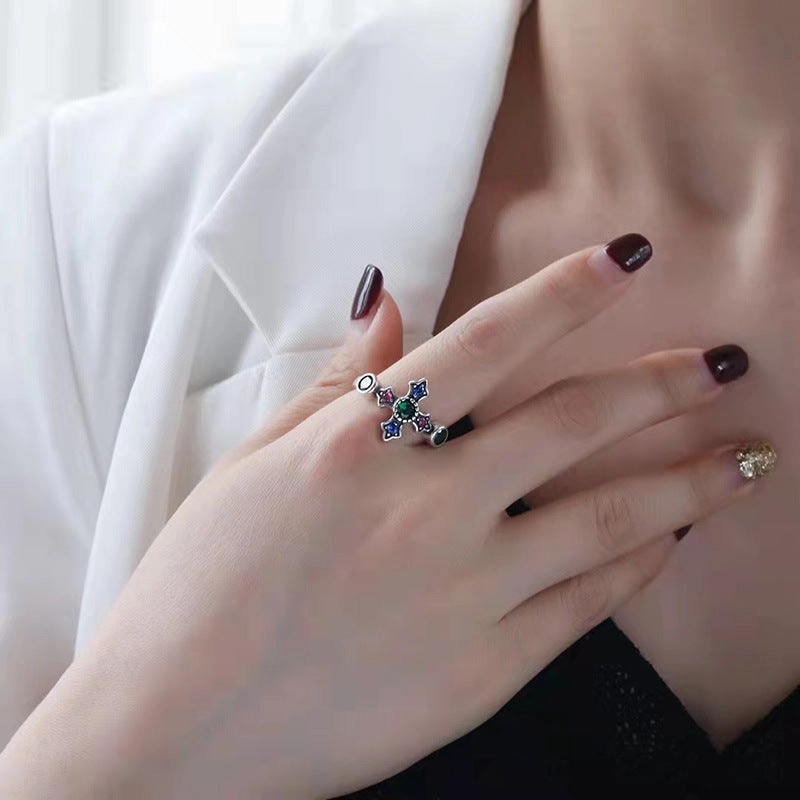 Wholesale Color Zircon Cross Alloy Rings