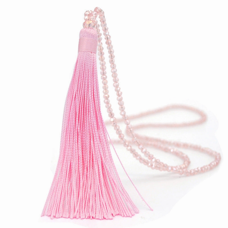 Wholesale Colored crystal necklace sweater necklace women's high-end long tassel necklace
