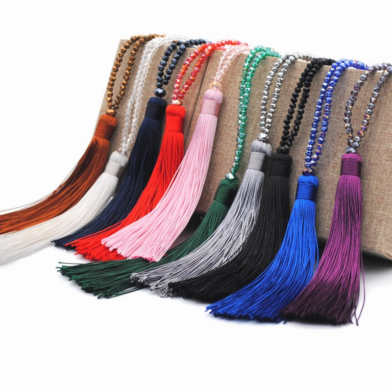 Wholesale Colored crystal necklace sweater necklace women's high-end long tassel necklace