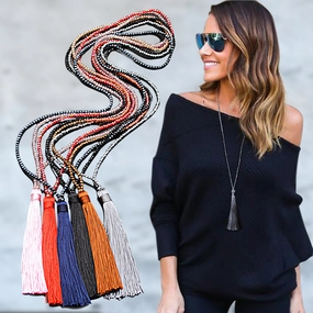 Wholesale Colored crystal necklace sweater necklace women's high-end long tassel necklace