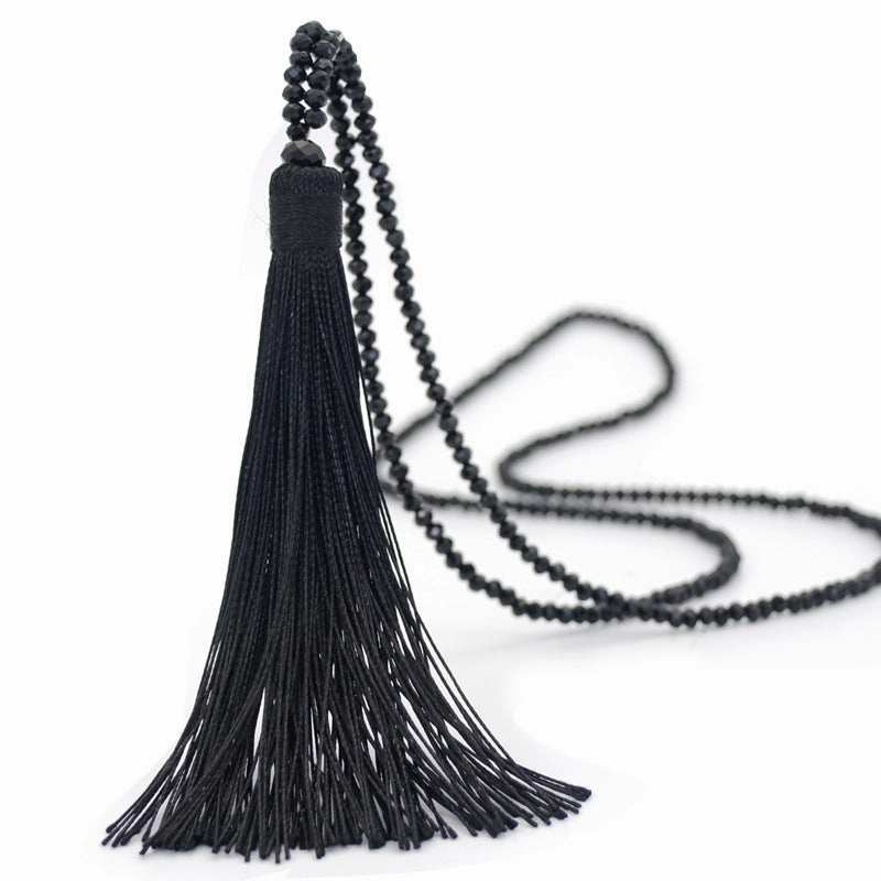 Wholesale Colored crystal necklace sweater necklace women's high-end long tassel necklace