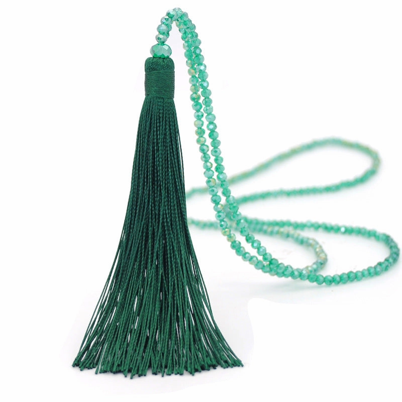 Wholesale Colored crystal necklace sweater necklace women's high-end long tassel necklace