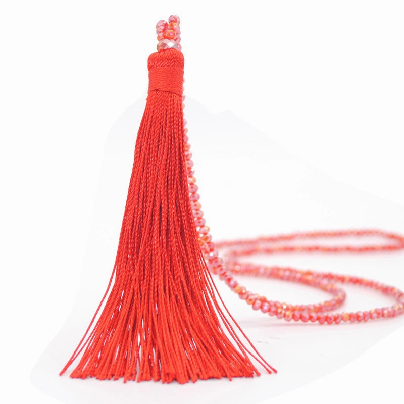 Wholesale Colored crystal necklace sweater necklace women's high-end long tassel necklace