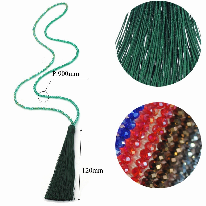 Wholesale Colored crystal necklace sweater necklace women's high-end long tassel necklace
