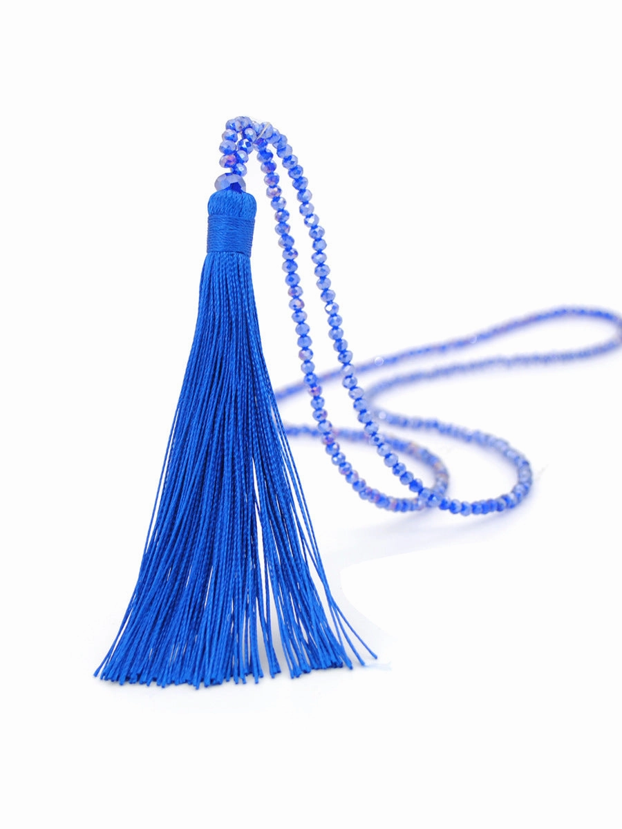 Wholesale Colored crystal necklace sweater necklace women's high-end long tassel necklace