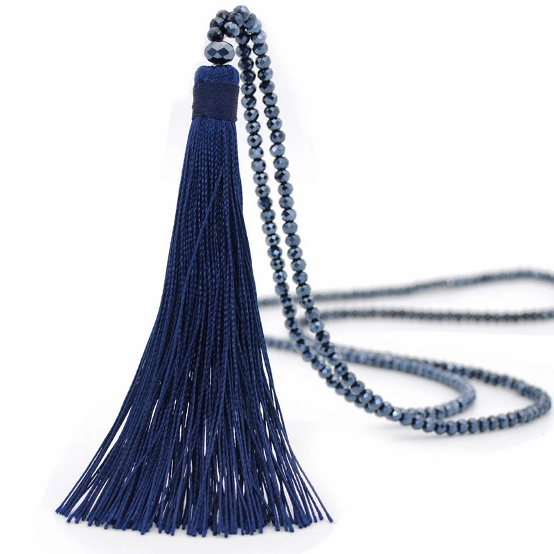 Wholesale Colored crystal necklace sweater necklace women's high-end long tassel necklace