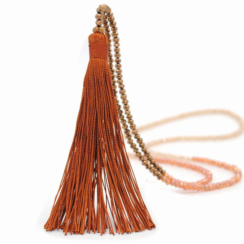 Wholesale Colored crystal necklace sweater necklace women's high-end long tassel necklace