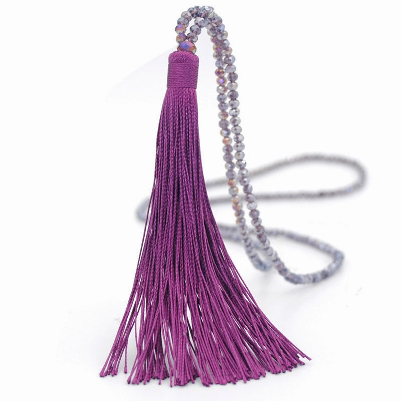 Wholesale Colored crystal necklace sweater necklace women's high-end long tassel necklace