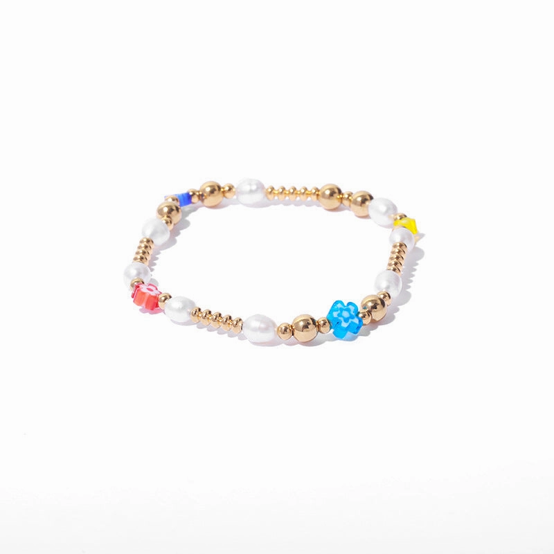 Wholesale colored glass real pearl copper bracelet