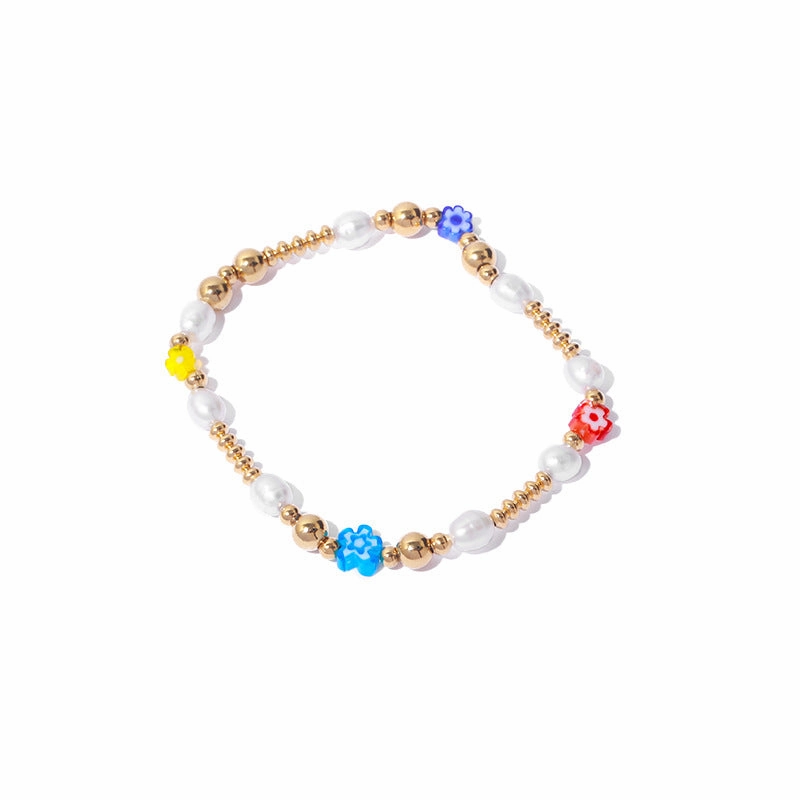 Wholesale colored glass real pearl copper bracelet