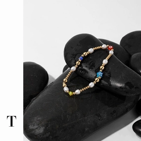 Wholesale colored glass real pearl copper bracelet
