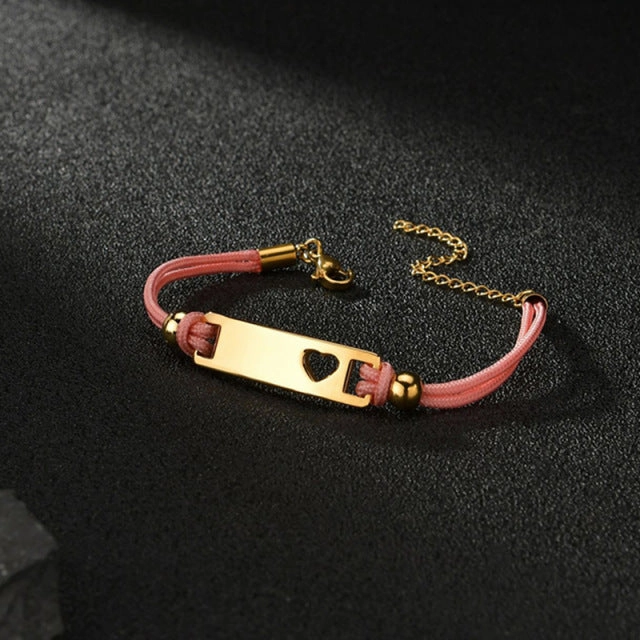 Wholesale Colored Rope Children's Curved Brand Engraved Hollow Moon Love Bracelet