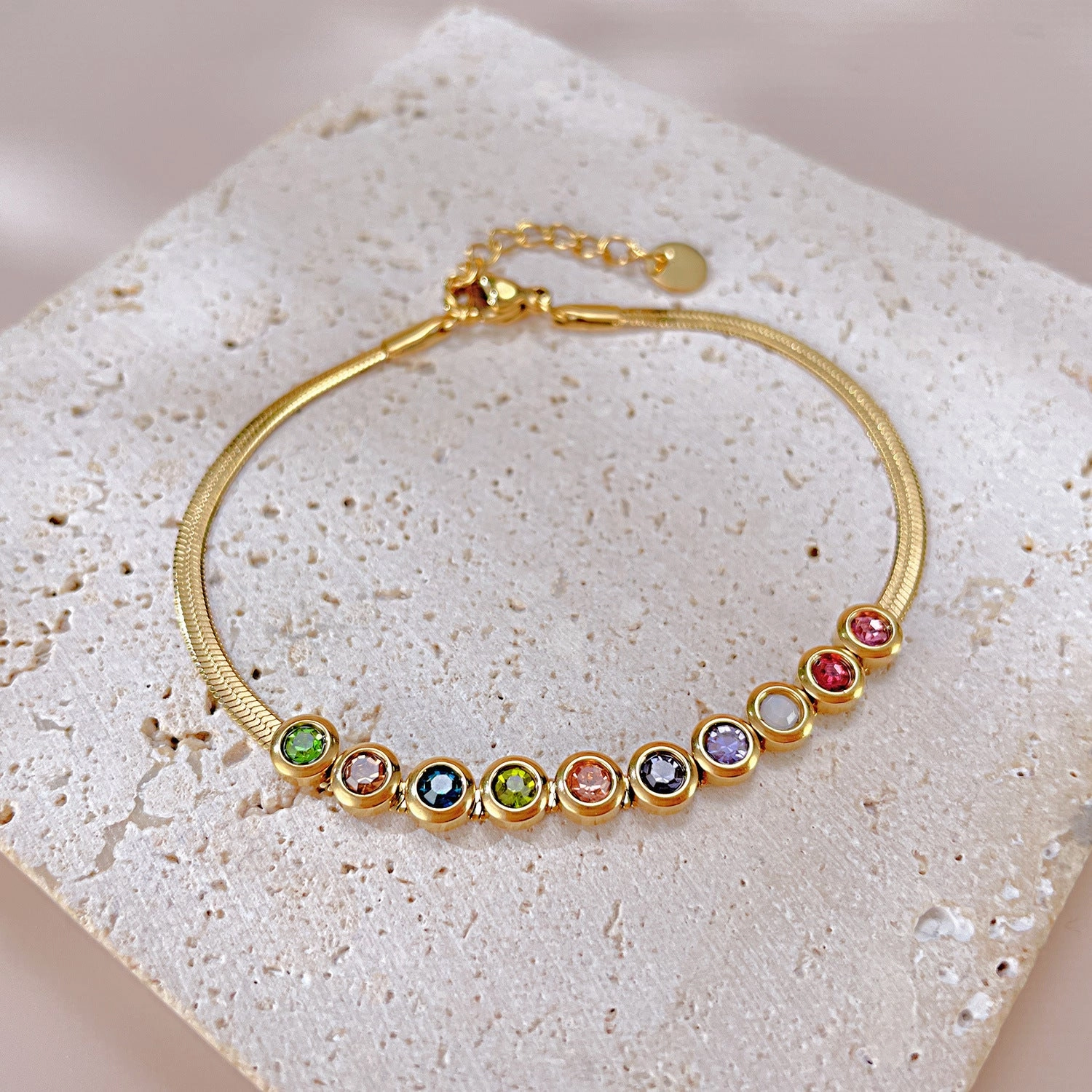 Wholesale Colored Zirconia Flat Blade Stainless Steel Bracelet