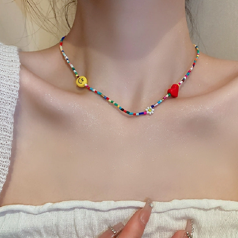 Wholesale Colorful Beaded Red Heart Necklaces