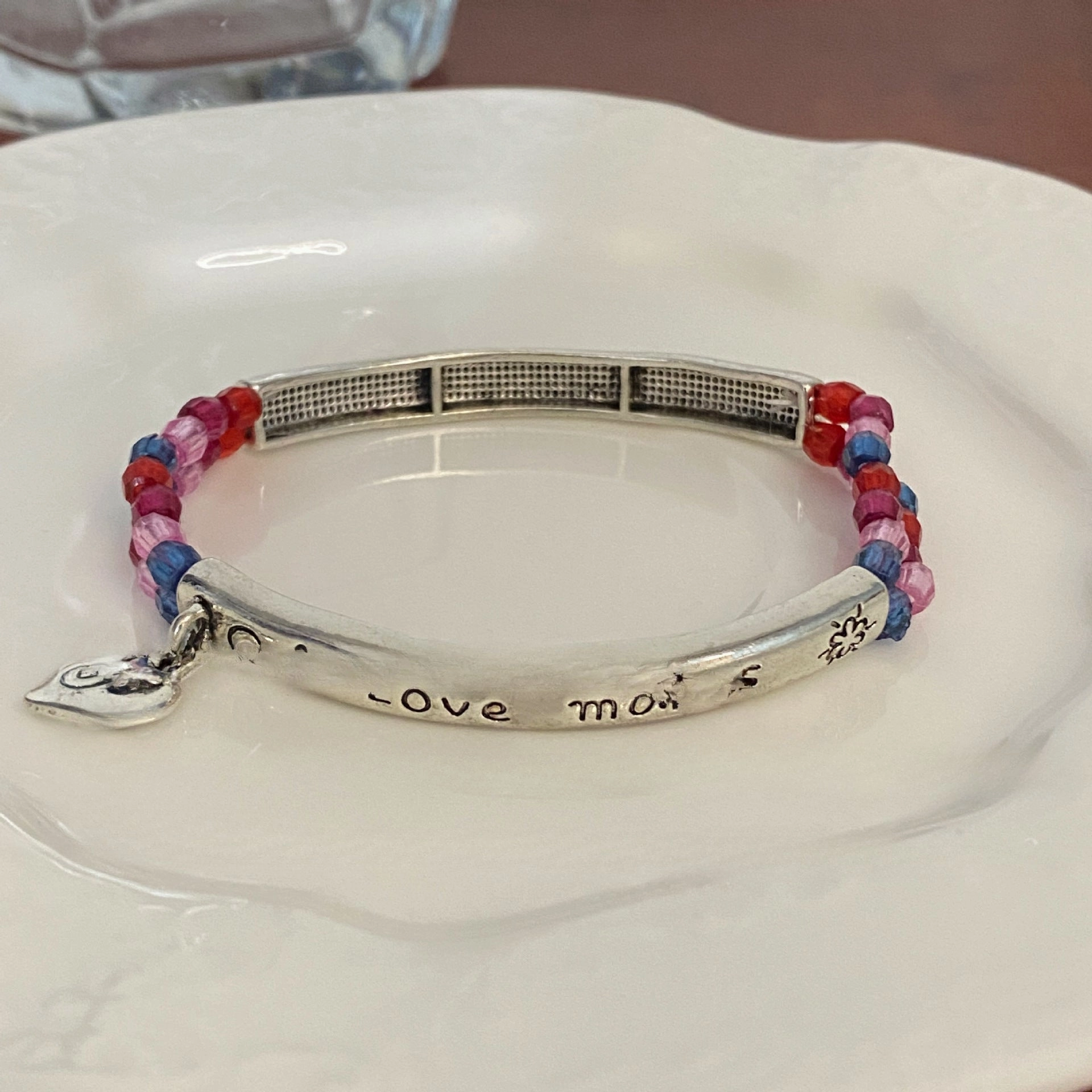 Wholesale Colorful Beaded Stitching Love Pendant Bracelet