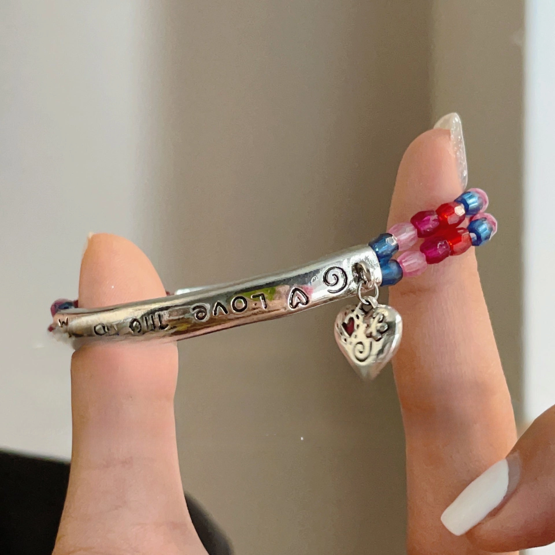 Wholesale Colorful Beaded Stitching Love Pendant Bracelet