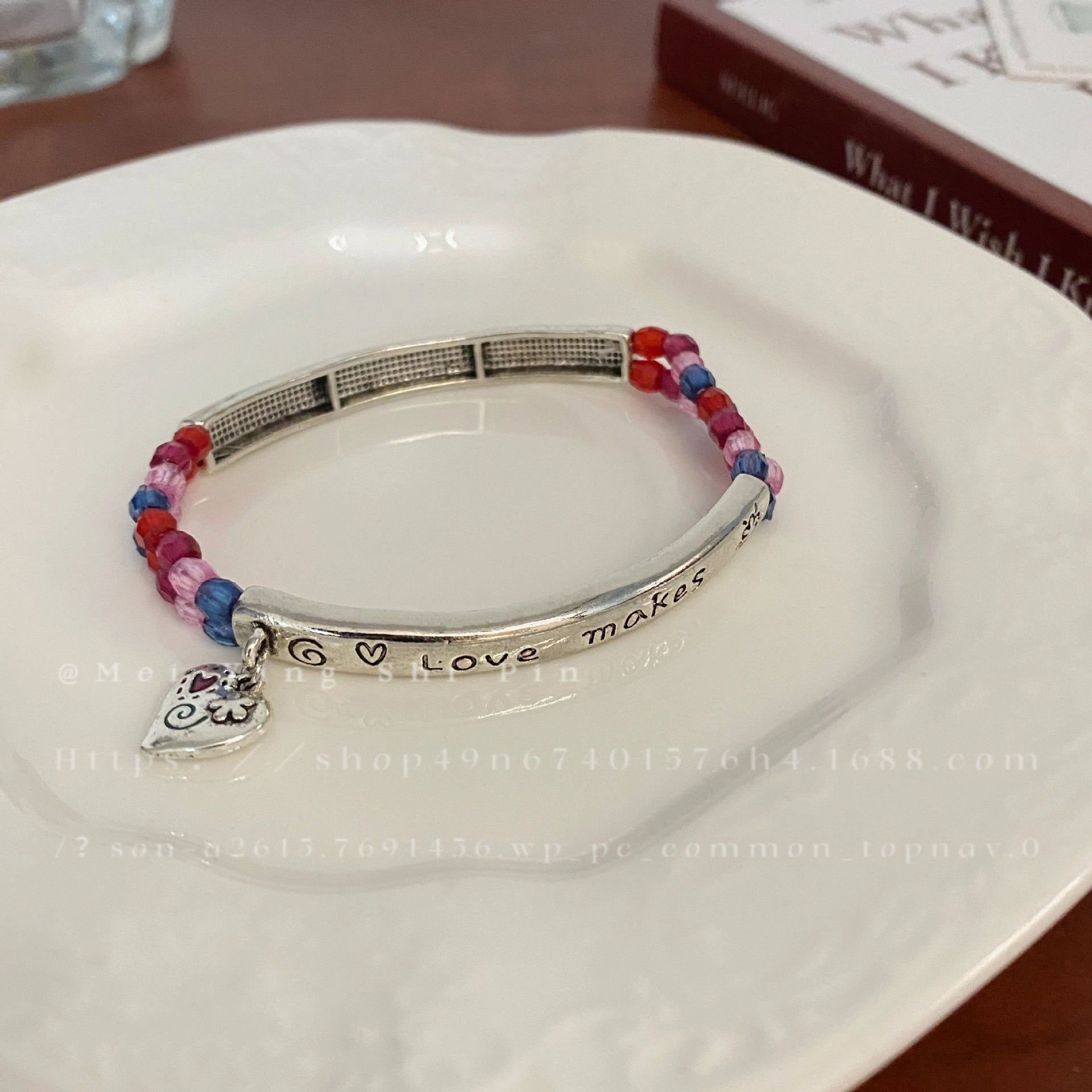 Wholesale Colorful Beaded Stitching Love Pendant Bracelet